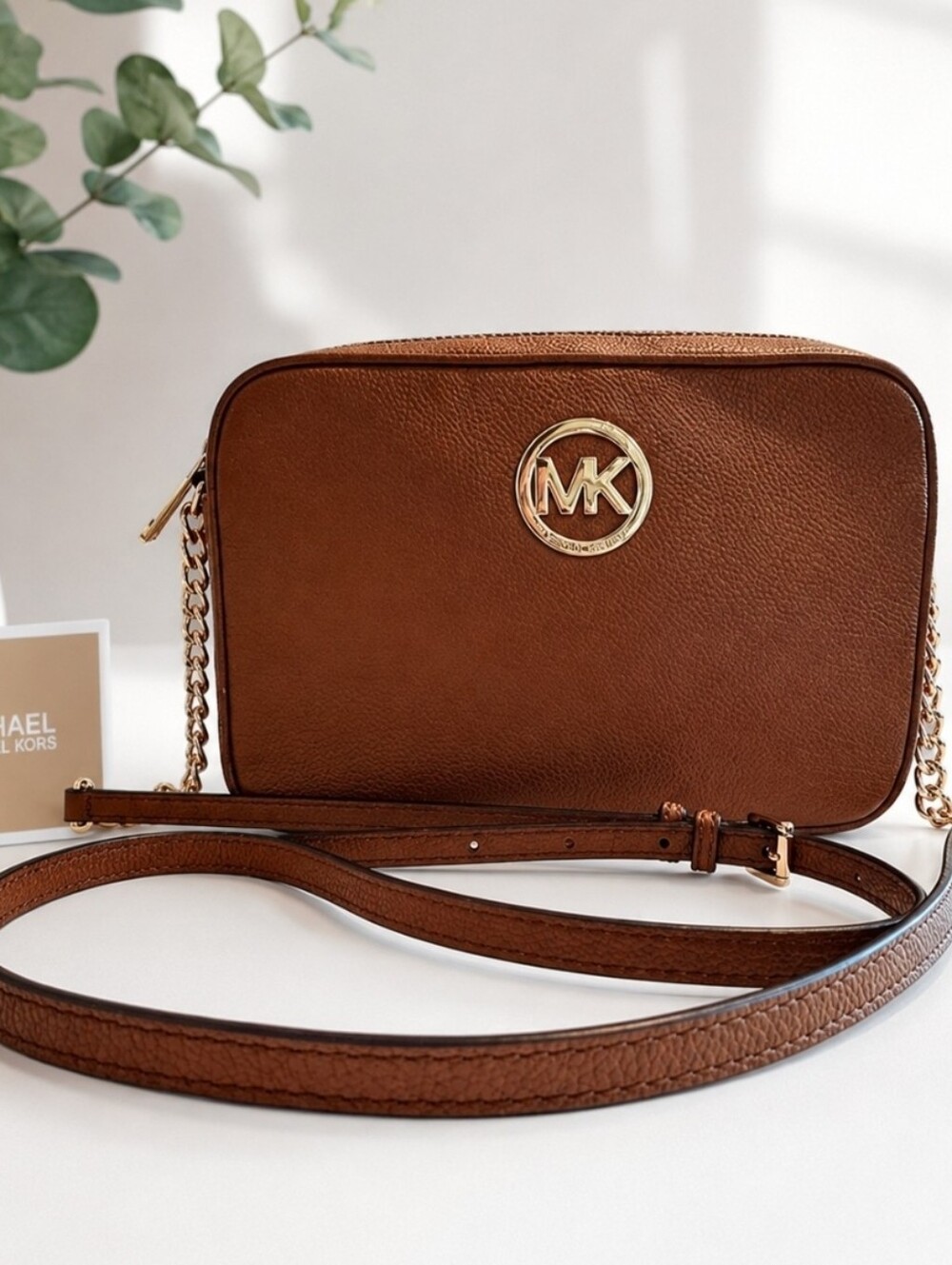 Michael Kors Brown Leather Crossbody Bag w Gold accents